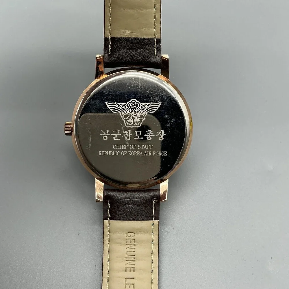ROK Mens Watch 43mm Rose Gold Tone Brown Leather Air Force New Battery